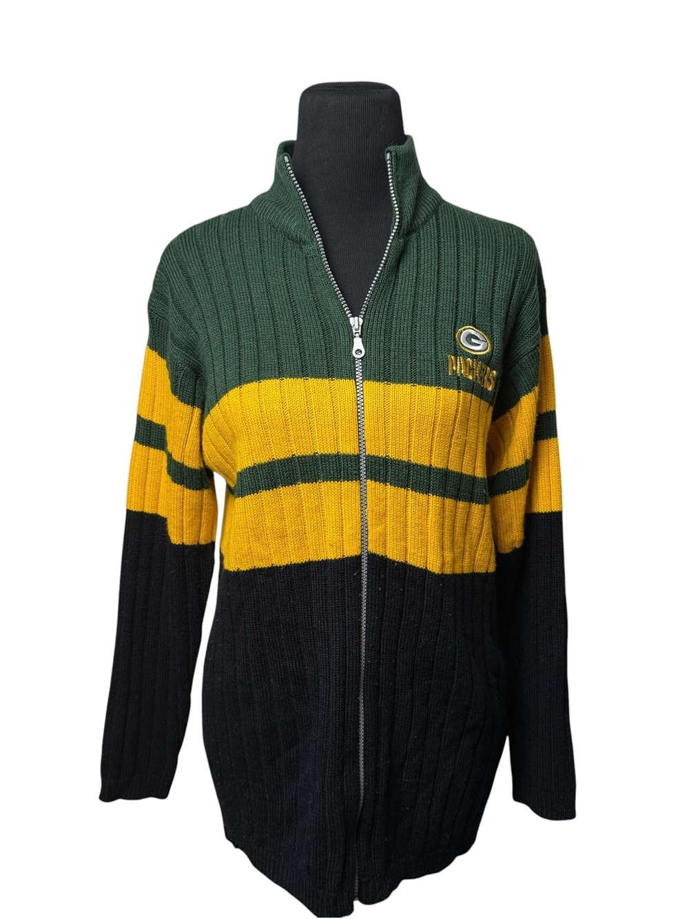 VTG 90s Green Bay Packers Knit Zip Up Cardigan Sweater NFL Full Zip Football EUC - Picture 2 of 9